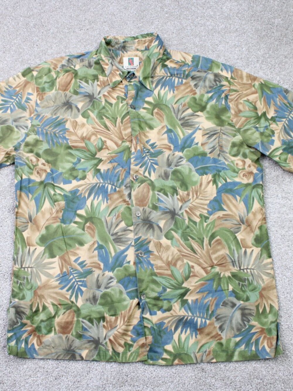 Tori Richard Honolulu Shirt Mens Large Green/Brown Floral 100% Cotton Lawn S/S